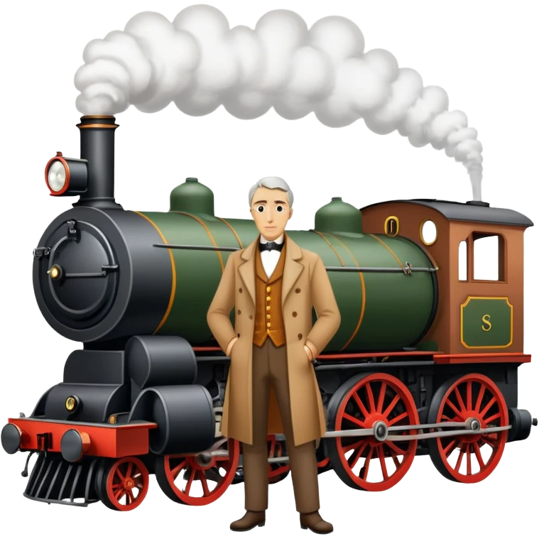 George Stephenson with a steam locomotive emoji