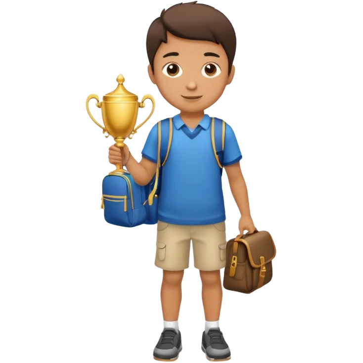 emoji of a full body boy with a school bag win a trophey emoji
