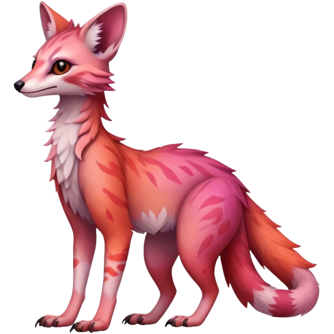 Feral Rare Fantasy dark pastel gradient-pink-red-orange Vernid-Sergal-Genet-species by LiLaiRa, random markings, tufted ears, full body, 4 legs emoji