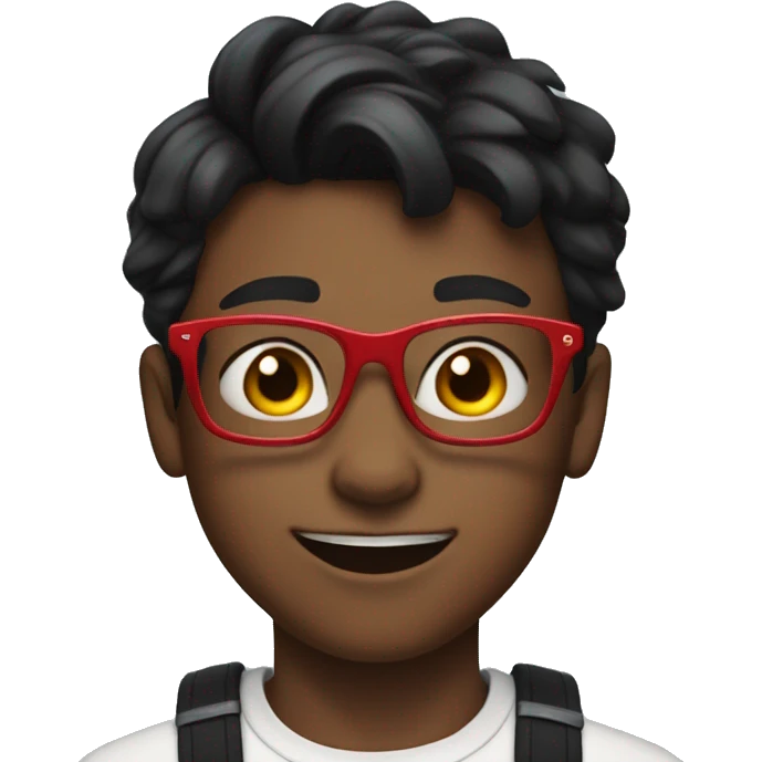 male, 12 year old, red glasses, red braces, short black hair, flexing emoji
