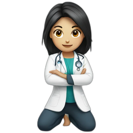 female doctor with dark long hair doing squat exercise emoji