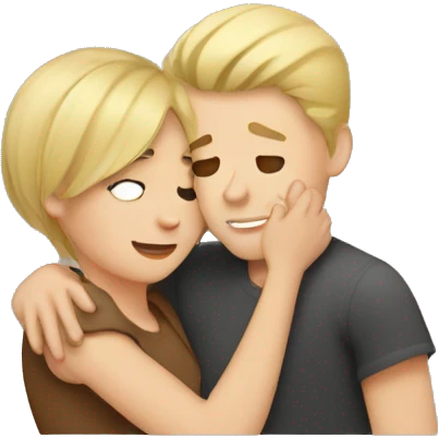 blonde hair girl hugging brown short hair boy  emoji