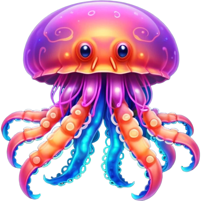 Neon glowing jellyfish-crab-squid emoji