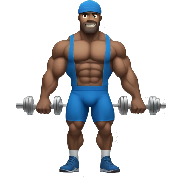 muscular man in blue with barbell emoji