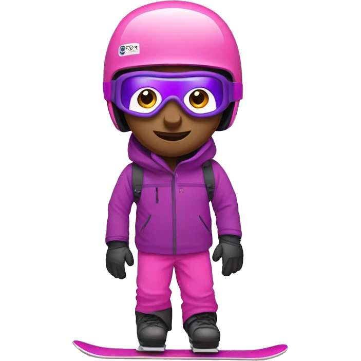 Snowboarder with pink pants, purple helmet, purple goggles emoji