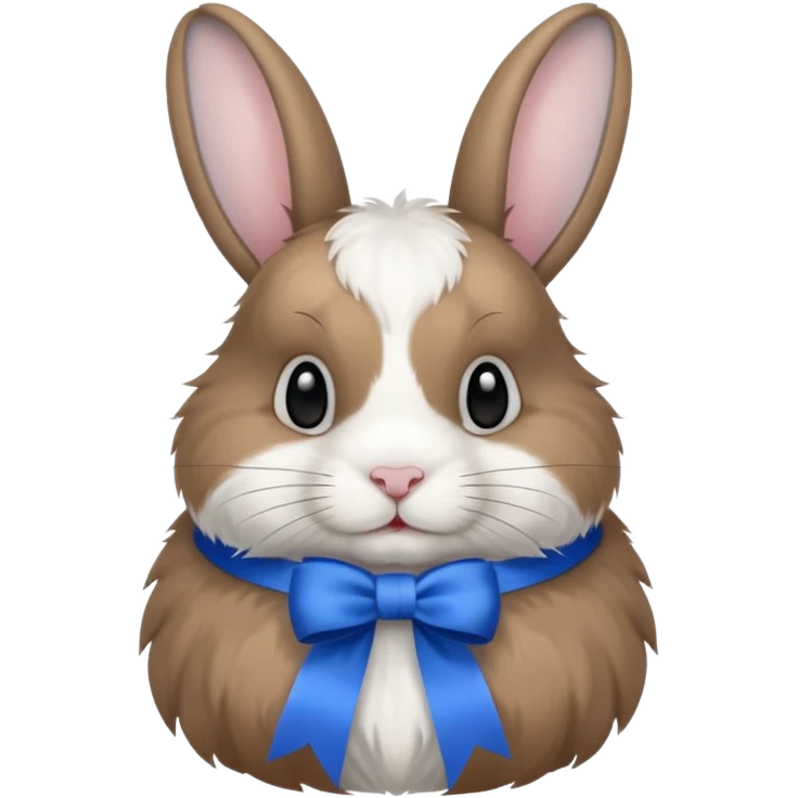 a white and black realistic domestic rabbit with a blue ribbon on its neck emoji
