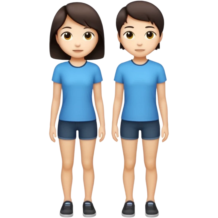 full-body person of Asian descent, short dark brown hair, slender build, emoji style emoji