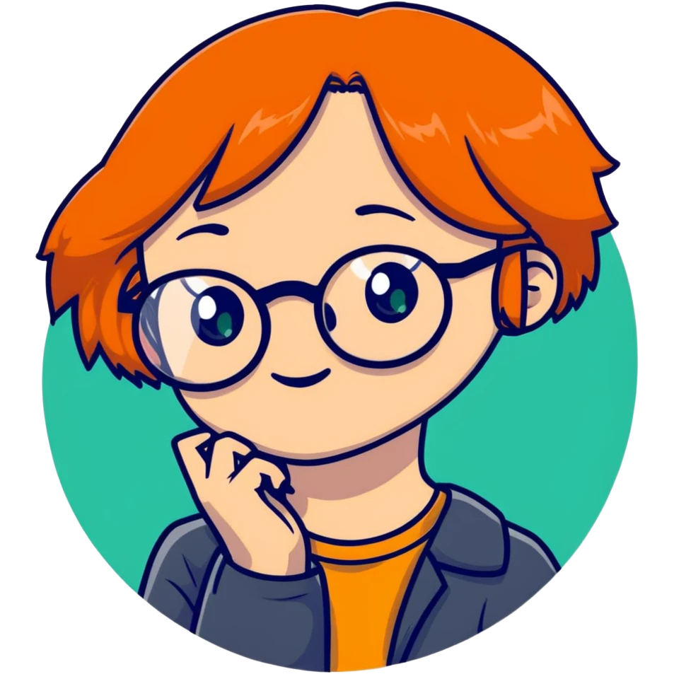 orange-haired shy nerd girl with round glasses and green eyes emoji