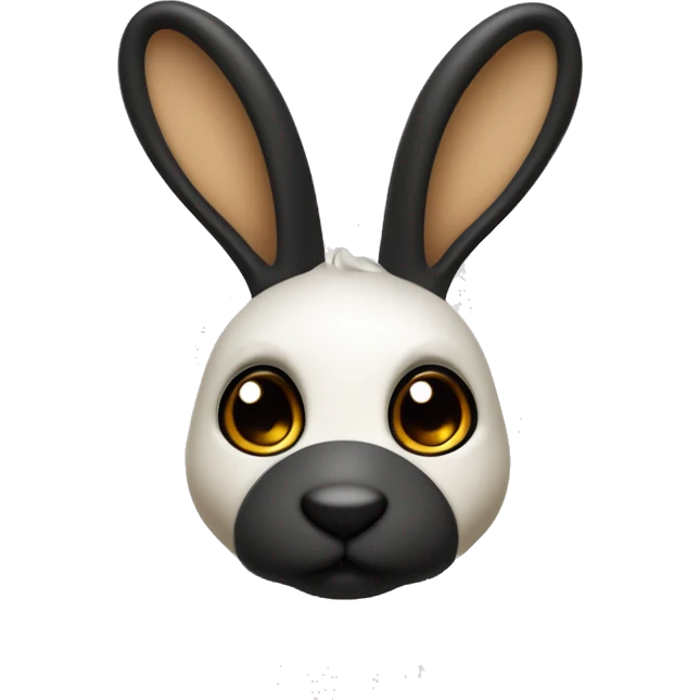 Un conejo minilop blanco con una oreja y ojo negro y otro beige emoji