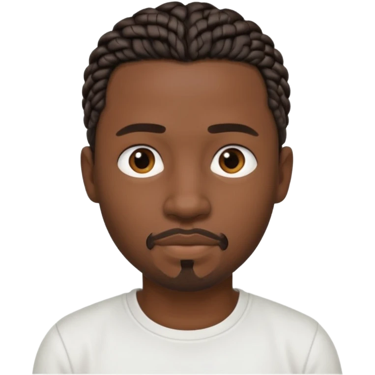 Hazme un emoji de un hombre negro con trenzas cortas, camiseta blanca y una pequeña perilla sin bigote emoji