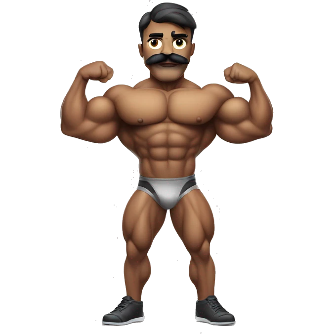 Bodybuilder with a mustache wearing Omni man’s costume and flexing his muscles emoji