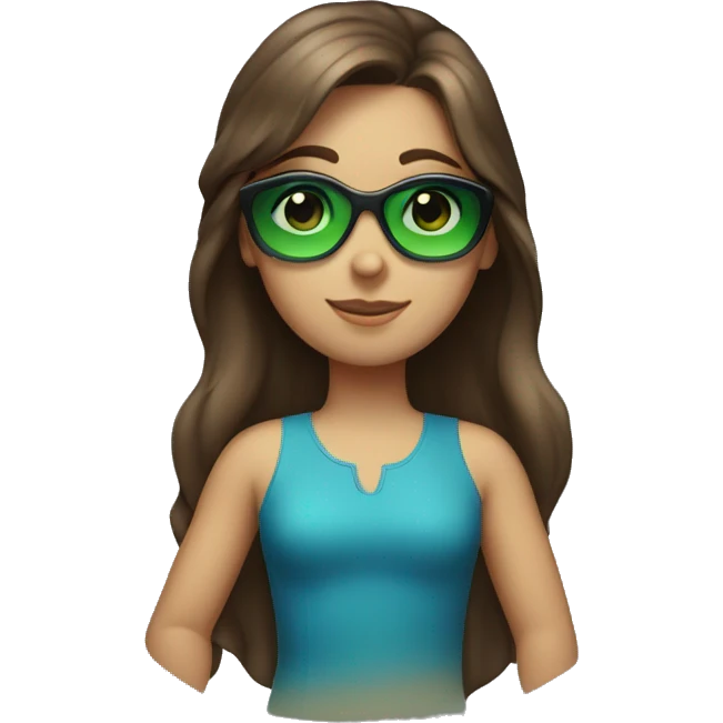 Girl with middle long Brown hair, Blue green eyes, 14 years, and sunglasses on her hair emoji
