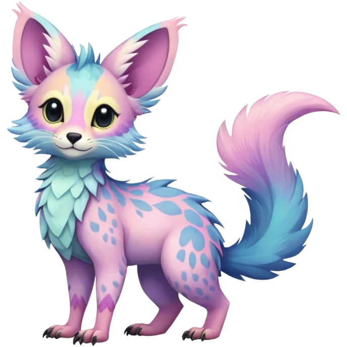 Feral Rare Fantasy pastel tropical Vernid-Trico-species by LiLaiRa, random markings, tufted tail, tufted ears, full body emoji
