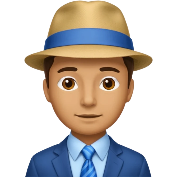 Blue neck tie with hat man emoji