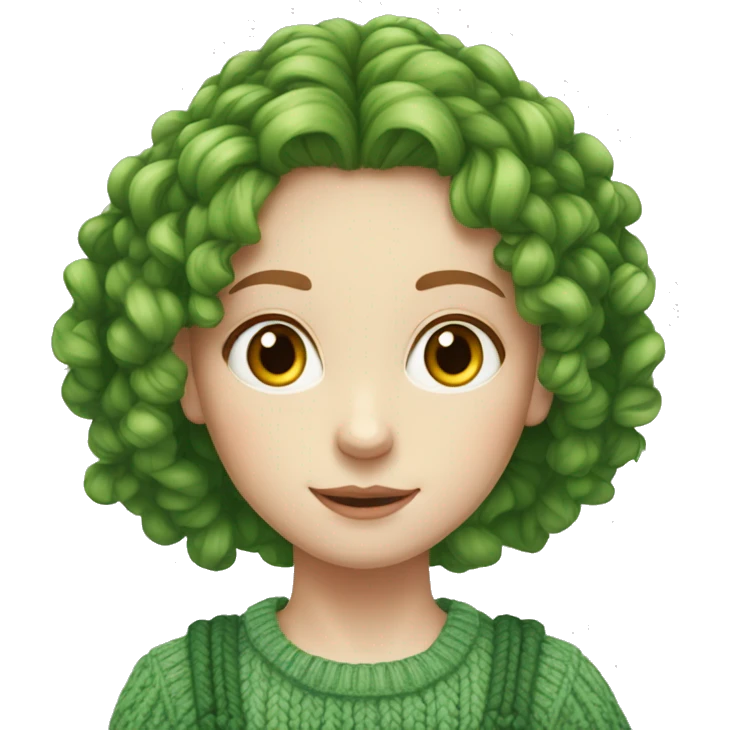 red curly hair in braid green jumper pale skinned girl emoji