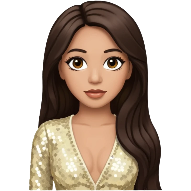Farrah Franklin from Destiny's Child with long dark brown hair, ivory sequin outfit emoji