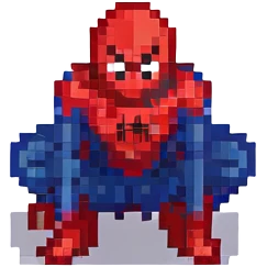 Spider-Man in pixel art style, crouched on a rooftop, night sky emoji