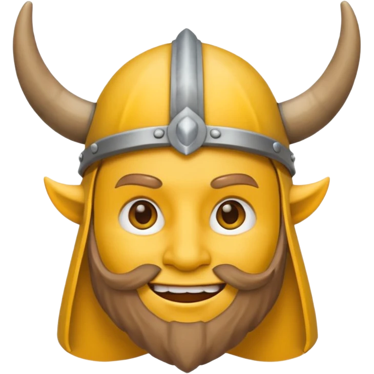 Viking emoji in Messenger style, yellow face, simple eyes, smiling, horned helmet emoji