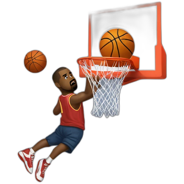 kanye west dunking a basketball that looks like kanye west emoji