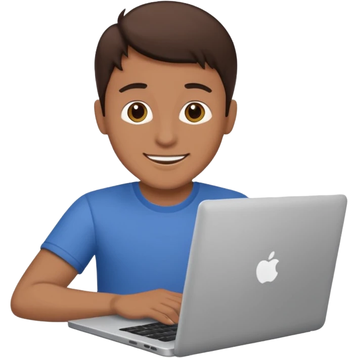 happy man on laptop with brunette skin color emoji