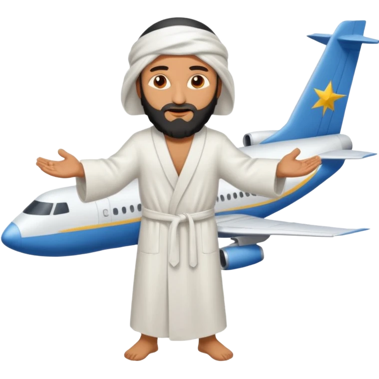 Osama bin Ladin standing on top of a plane with legs and a white robe emoji