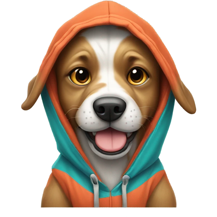 Dog wearing a hoodie with a basketball emoji