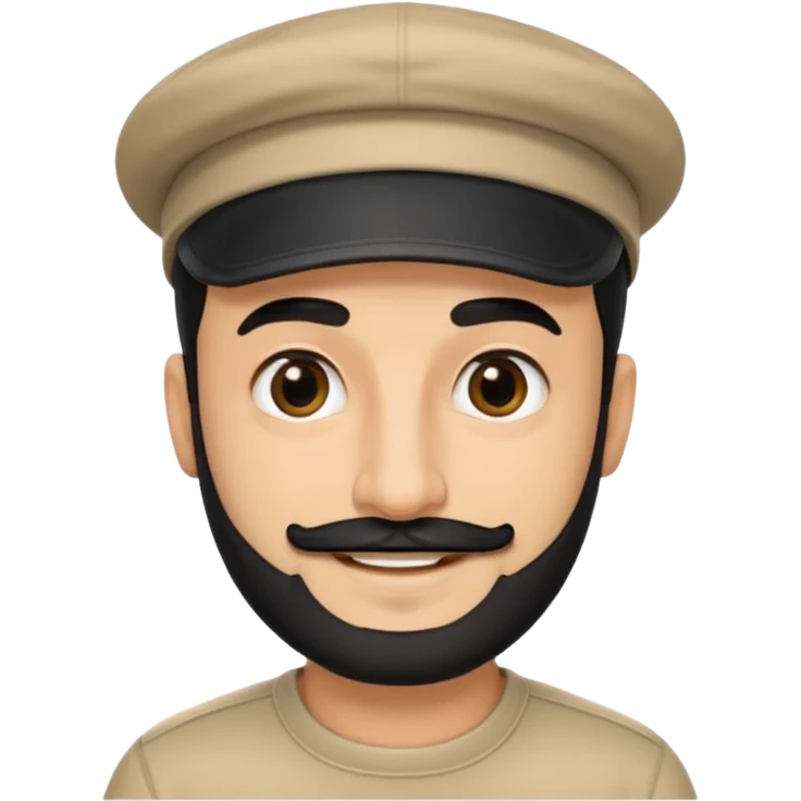 arabic streamer man with short black beard, short black mustache, black eyebrows, and a cap, smiling emoji