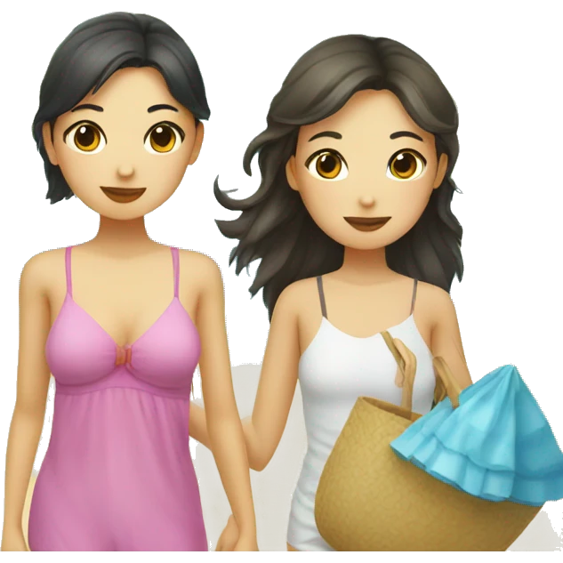 italian girl and chinese girl on the beach emoji