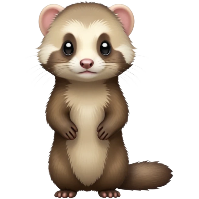 cinematic-[ferret]-realistic-full- long elongated body-standing-emoji,-tiny-paws-tucked-close,-head-tilted-dramatically,-fluffy-[sable]-fur,-simplified-yet-realistic-focused-features,-highly-detailed,-glowing-with-an-almost-sarcastic-glow emoji