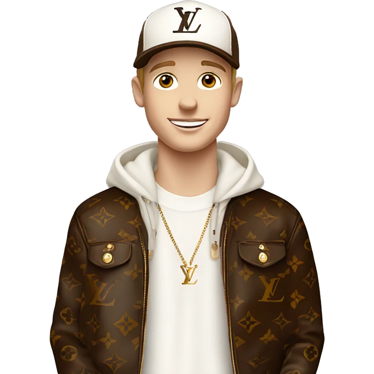 White Boy wearing cap Louis Vuitton brown colour and smile emoji
