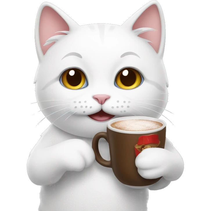 White cat holding hot chocolate  emoji