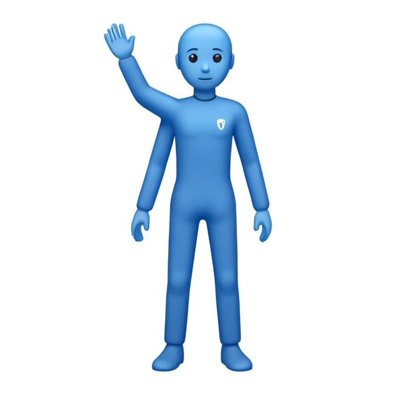 Create a clean emoji of the Billie Eilish Blohsh logo in solid blue color. The emoji should only include the Blohsh figure, without any background, text, or effects. Make sure it looks like the official logo — simple, standing human figure, slightly leaning. Minimalist, iconic emoji