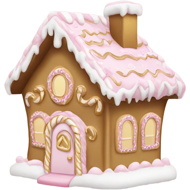 light pink and gold and white gingerbread house emoji