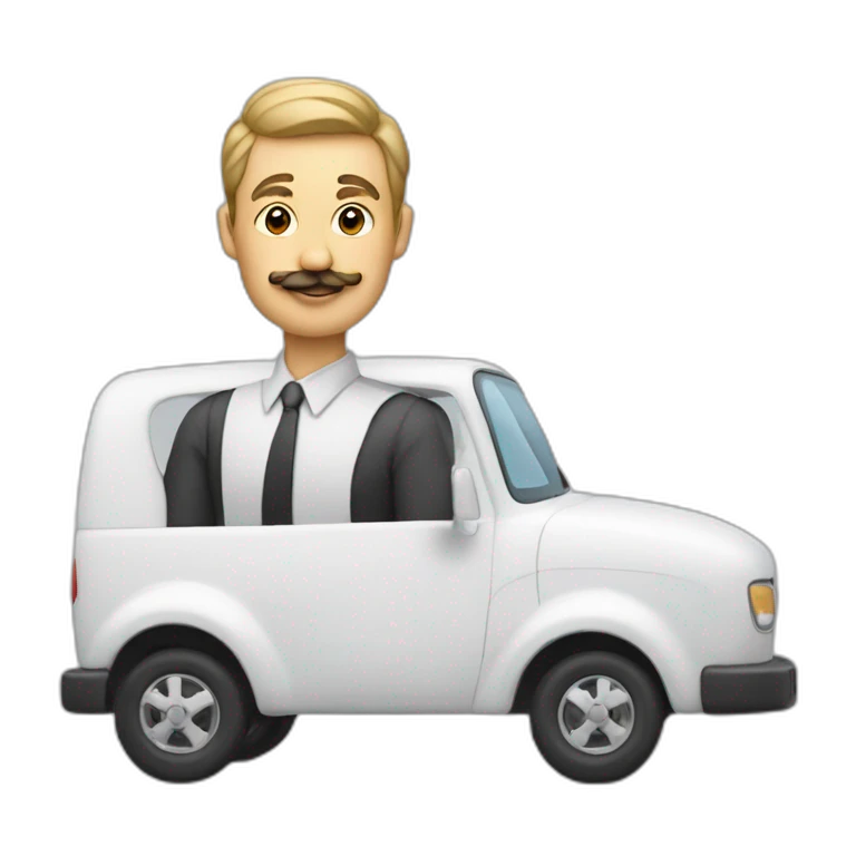 Un homme avec une moustache dans une camionette blanche emoji