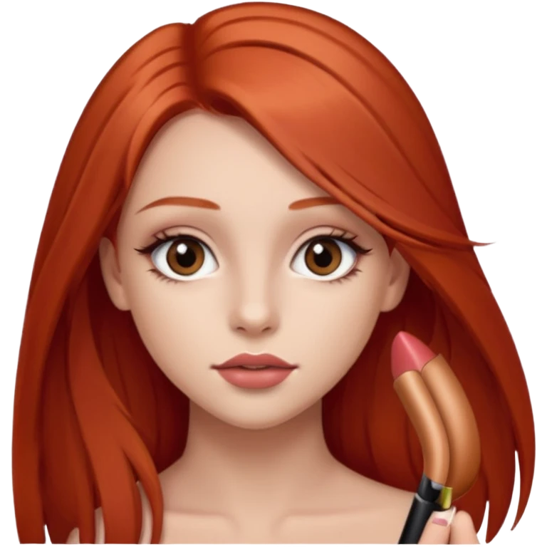 una chica de 18 años con los labios con pintalabios nude y los ojos maquillados, de piel blanca con el pelo liso, largo y pelirrojo, ojos marrones emoji