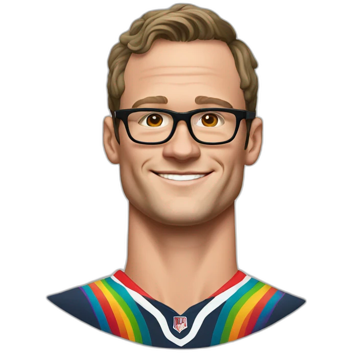 Jonathan Toews wearing glasses and rainbow clothes emoji