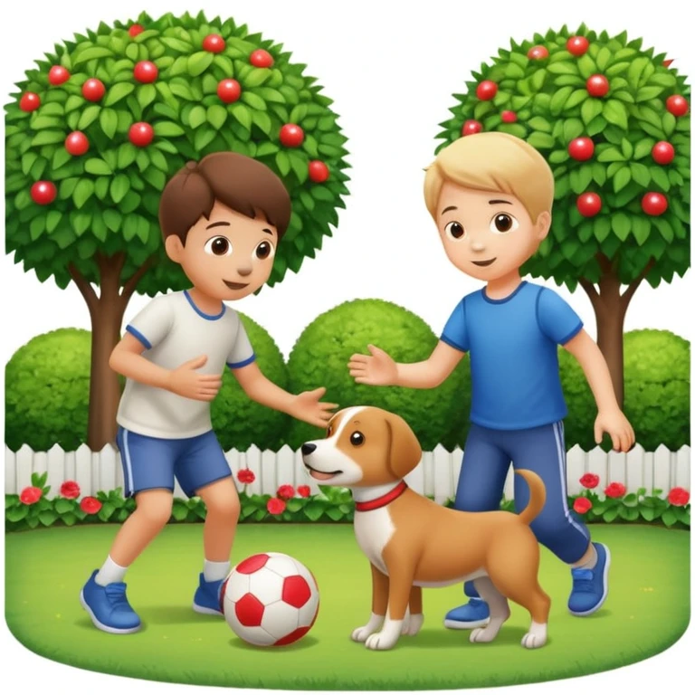 kid and dog playing with ball, garden background emoji