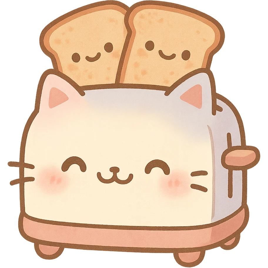 kawaii toaster cat, two toast slices popping out, smiling sweetly, soft pastel colors, full-body emoji