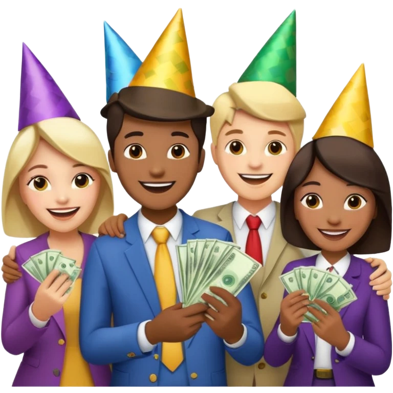 group of excited people who just won cash playing a game emoji
