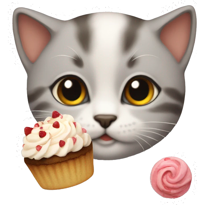 Kitten with cake on face emoji