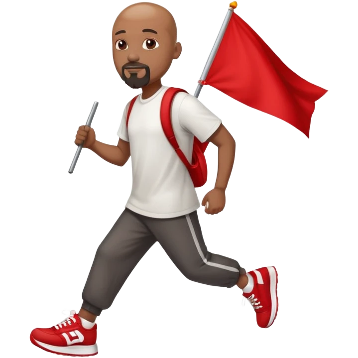 Bald black man with a white goatee in sneakers carrying a red flag emoji