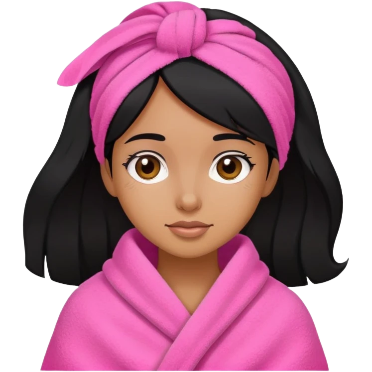 Brown girl, with black hair and pink towl  emoji