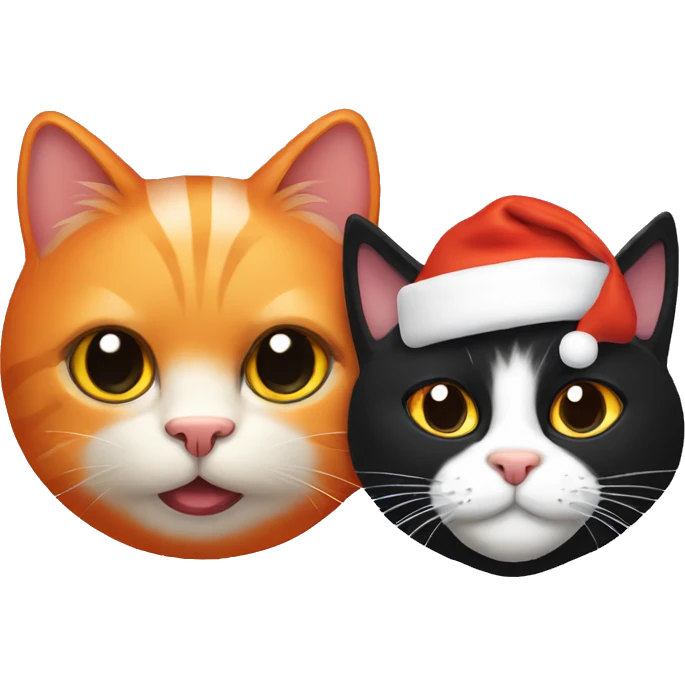 An Orange cat and a black cat wearing Santa hats emoji
