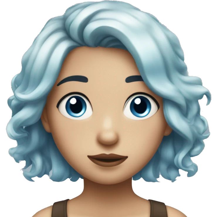 a girl with messy light blue hair, a mole under her mouth, and beautiful with blue eyes emoji