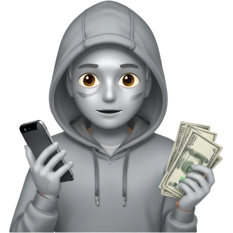Silver skin, hoodied holding phone and money emoji