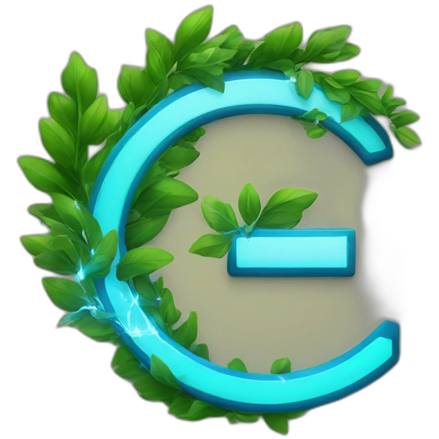 blue "e" from Engie logo and green leaves in the shape of electrical spark emoji