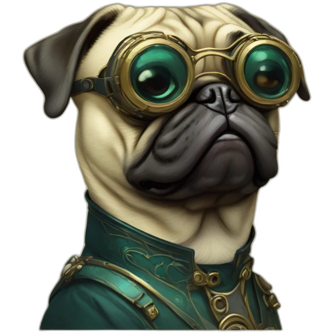 A cyberpunk pug in Art Nouveau style during 1910 emoji