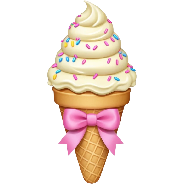 Vanilla ice cream cone with sprinkles and pink bow emoji