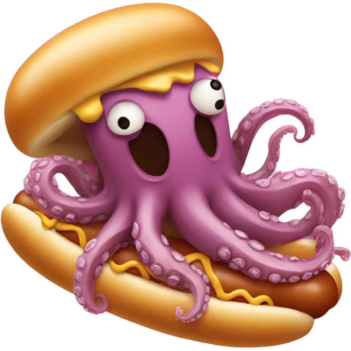 Octopus eating a giant hotdog emoji