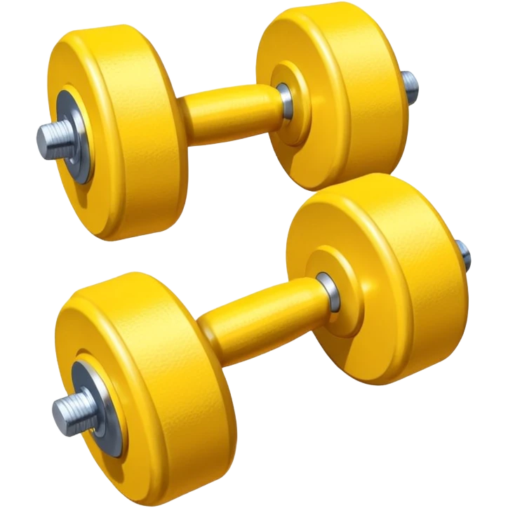 Generate a high-quality image of two generic yellow dumbbells stacked in a cross shape on a plain white background, realistic shading and lighting, no logos or brand markings, high-resolution.
 emoji